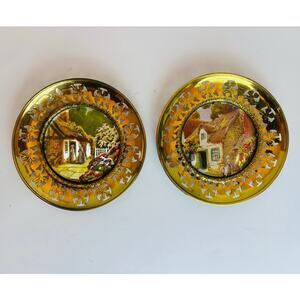 Two Vintage Foil Lithograph Art Solid Brass Frame Made in England 5.5"